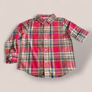 💛Janie and Jack💛Plaid Cotton Poplin Shirt Bright Red Spring Boys Size 3 Years